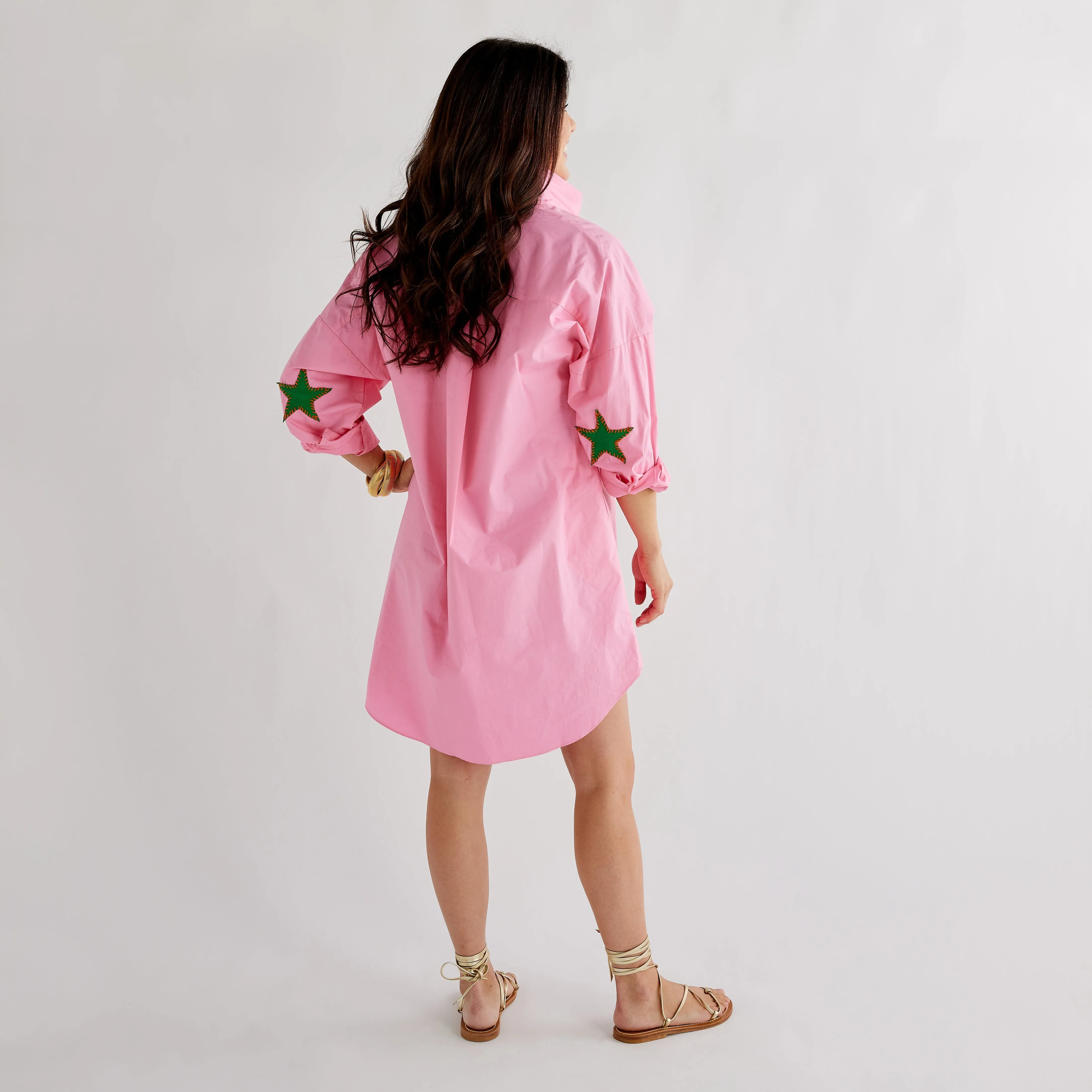 Preppy Star Dress - Pink with Green Star