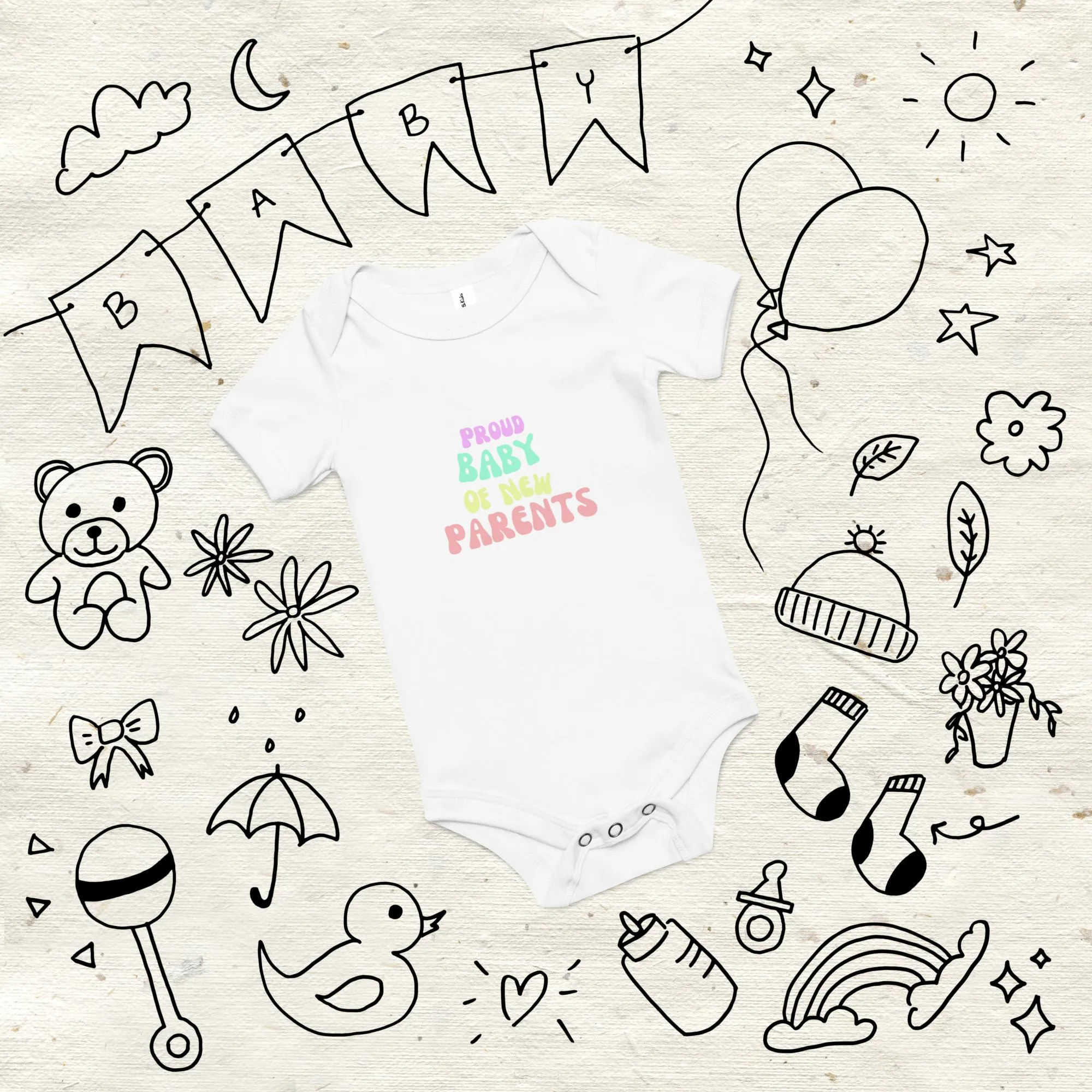 Proud Baby of New Parents Pink Baby Short Sleeve One Piece