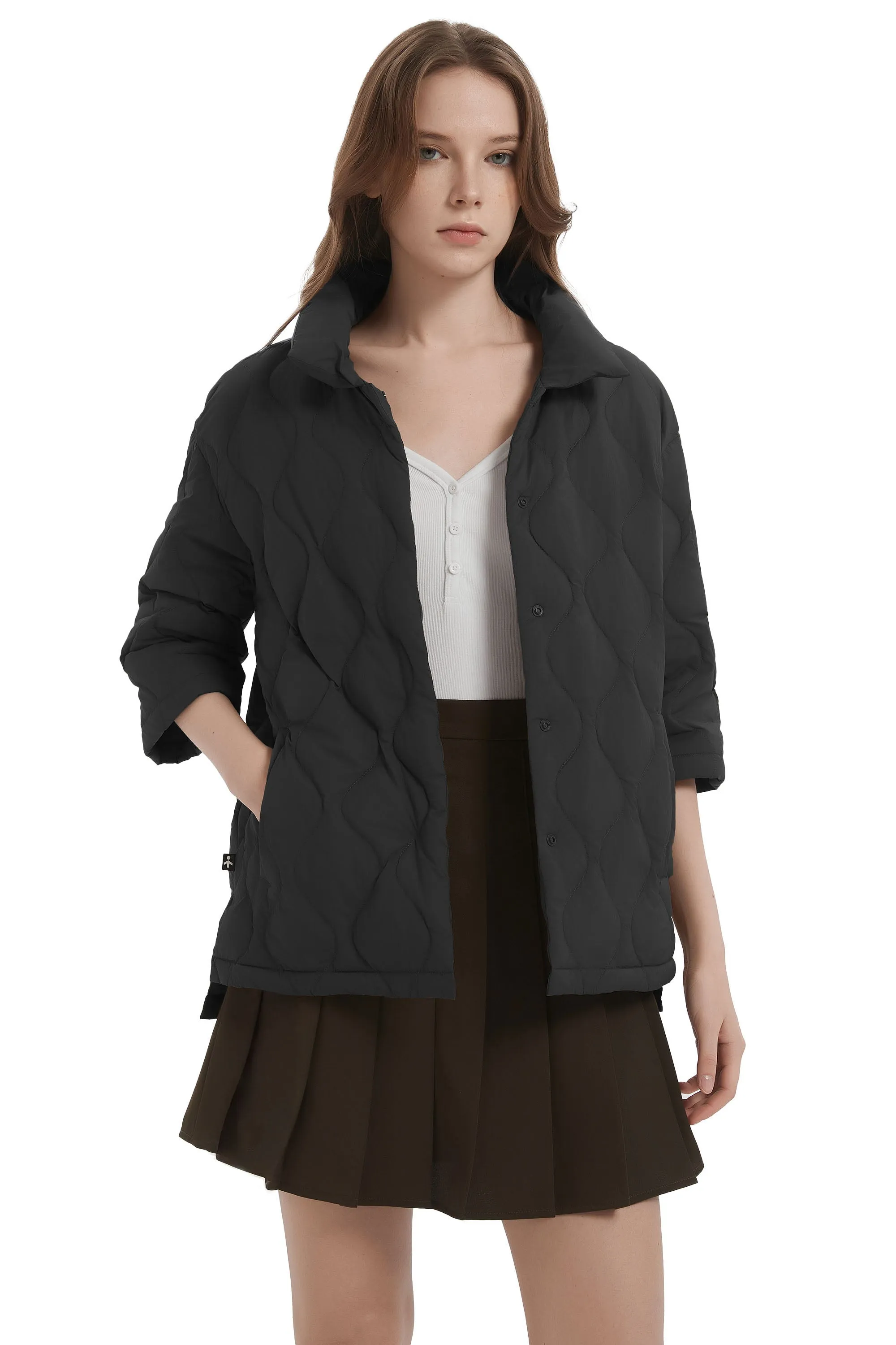 Puffer Jacket Three-quarter Sleeves Lightweight Oversized