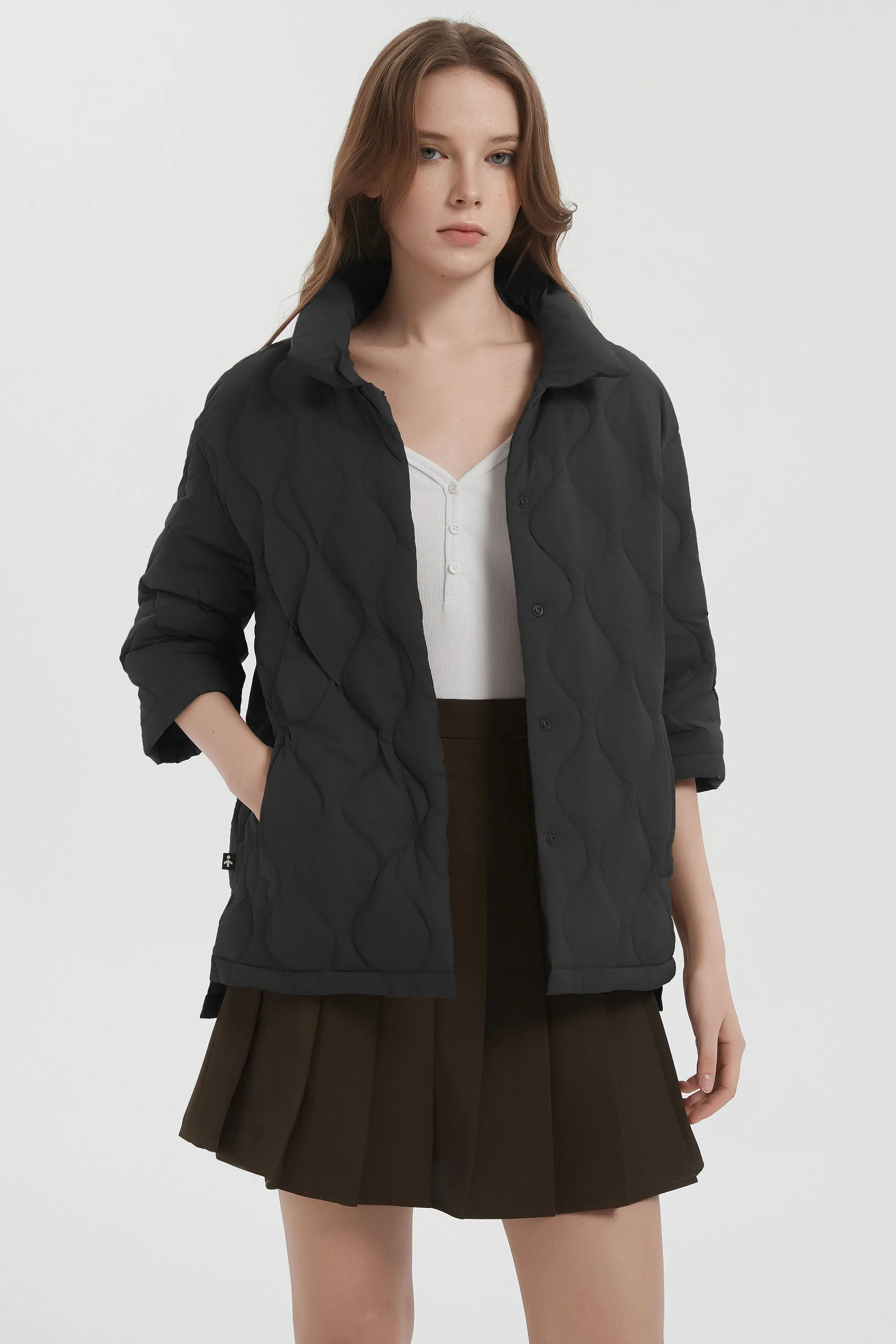 Puffer Jacket Three-quarter Sleeves Lightweight Oversized