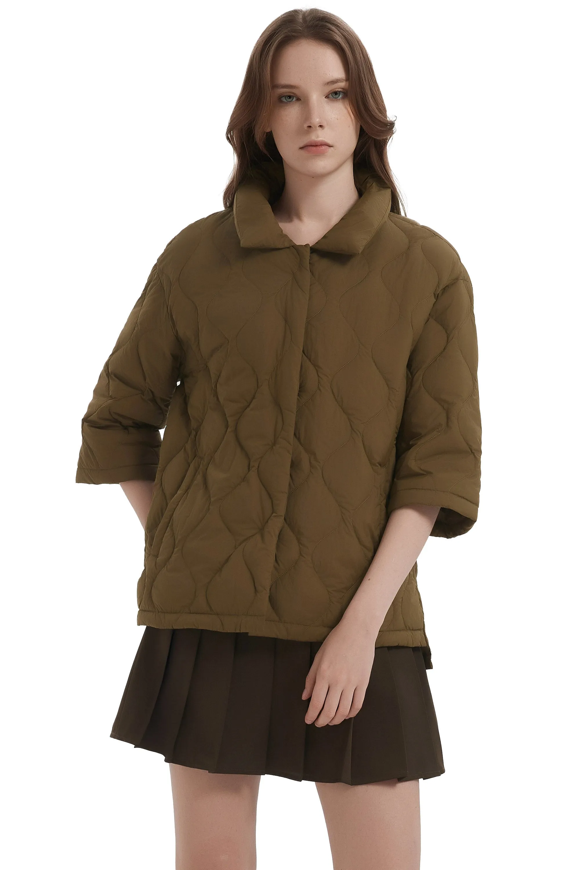 Puffer Jacket Three-quarter Sleeves Lightweight Oversized