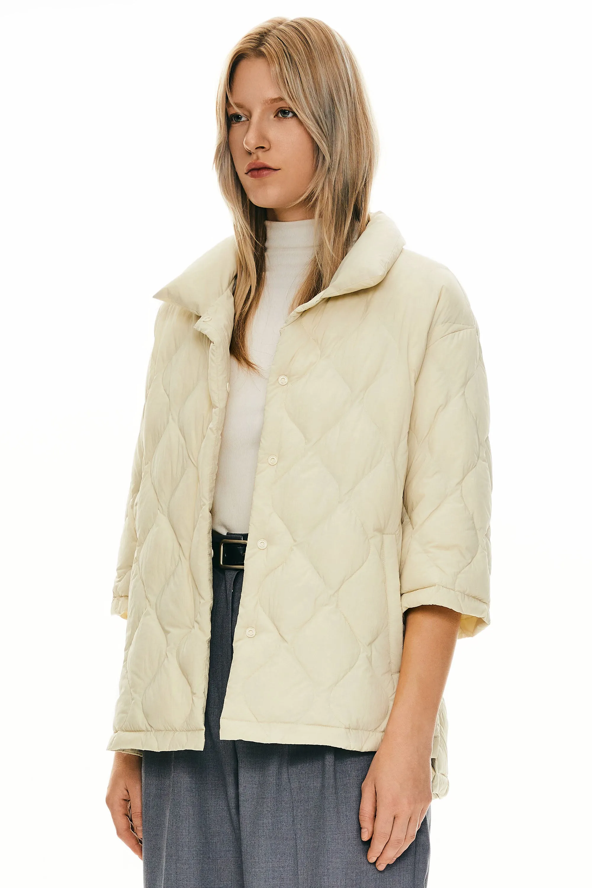 Puffer Jacket Three-quarter Sleeves Lightweight Oversized