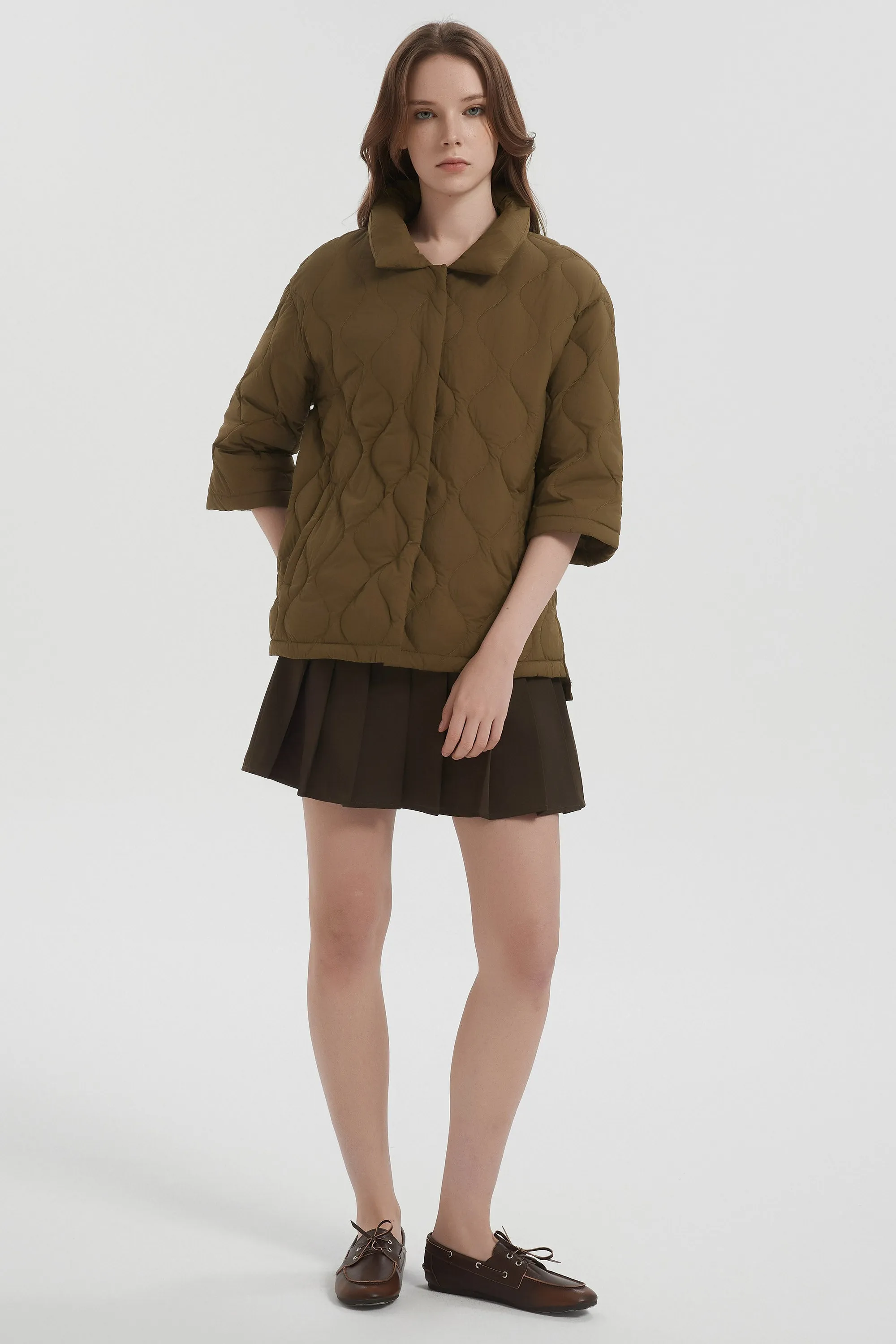 Puffer Jacket Three-quarter Sleeves Lightweight Oversized