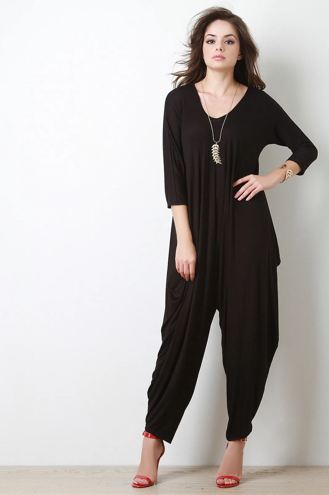 Quarter Sleeves Draping Sides Jumpsuit