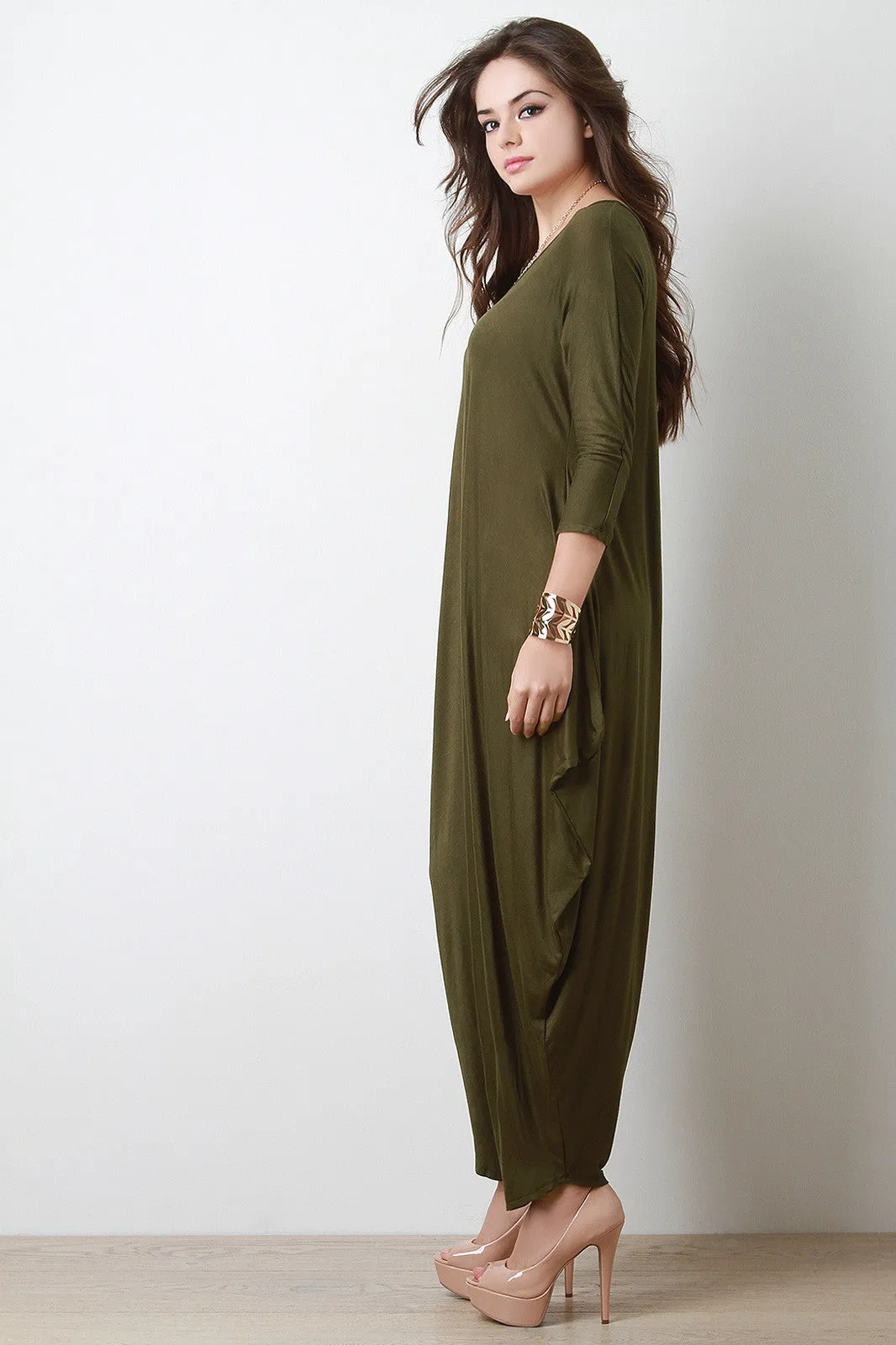 Quarter Sleeves Draping Sides Jumpsuit