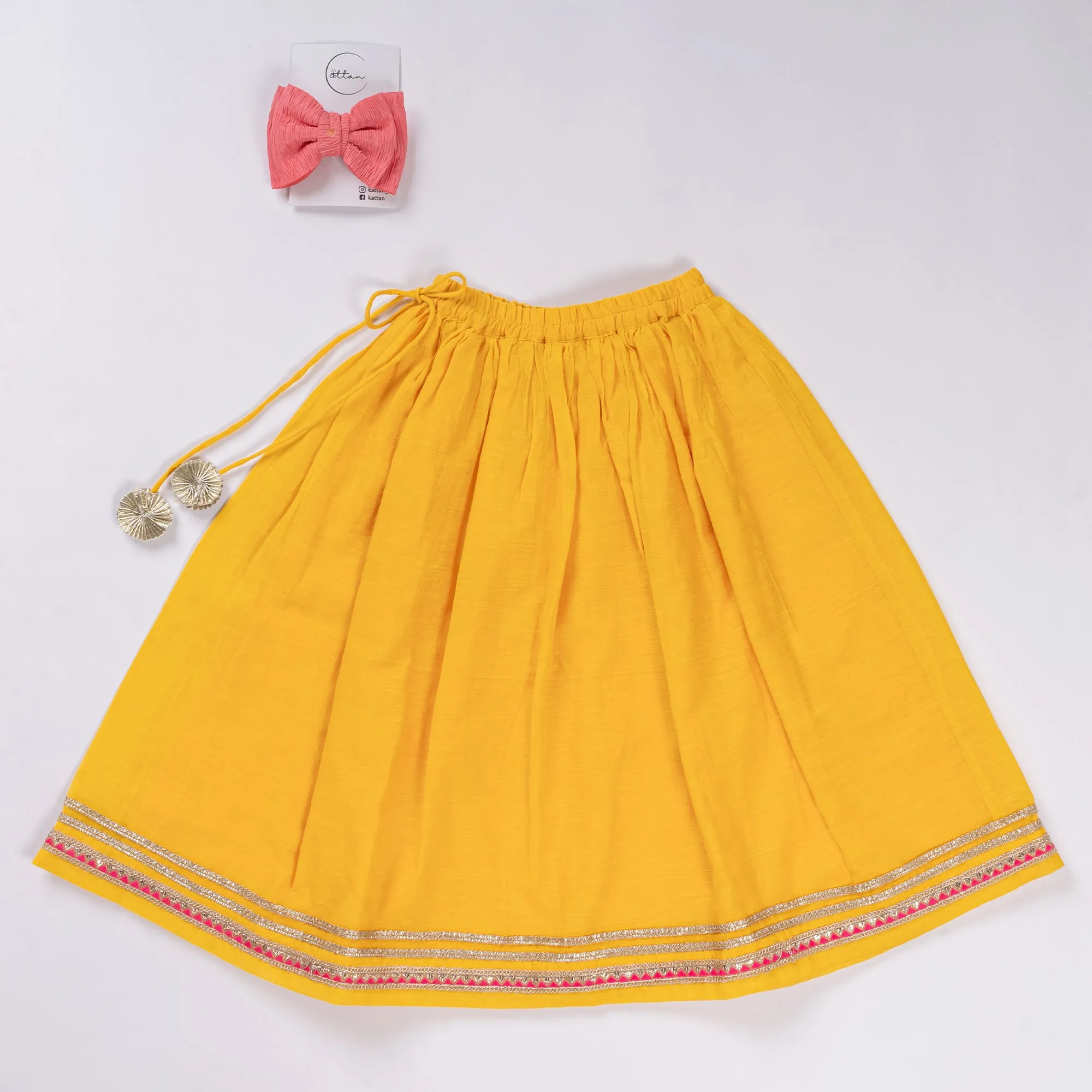 Rani Pink & Yellow Lehenga Set with Dupatta - Ethnic Wear