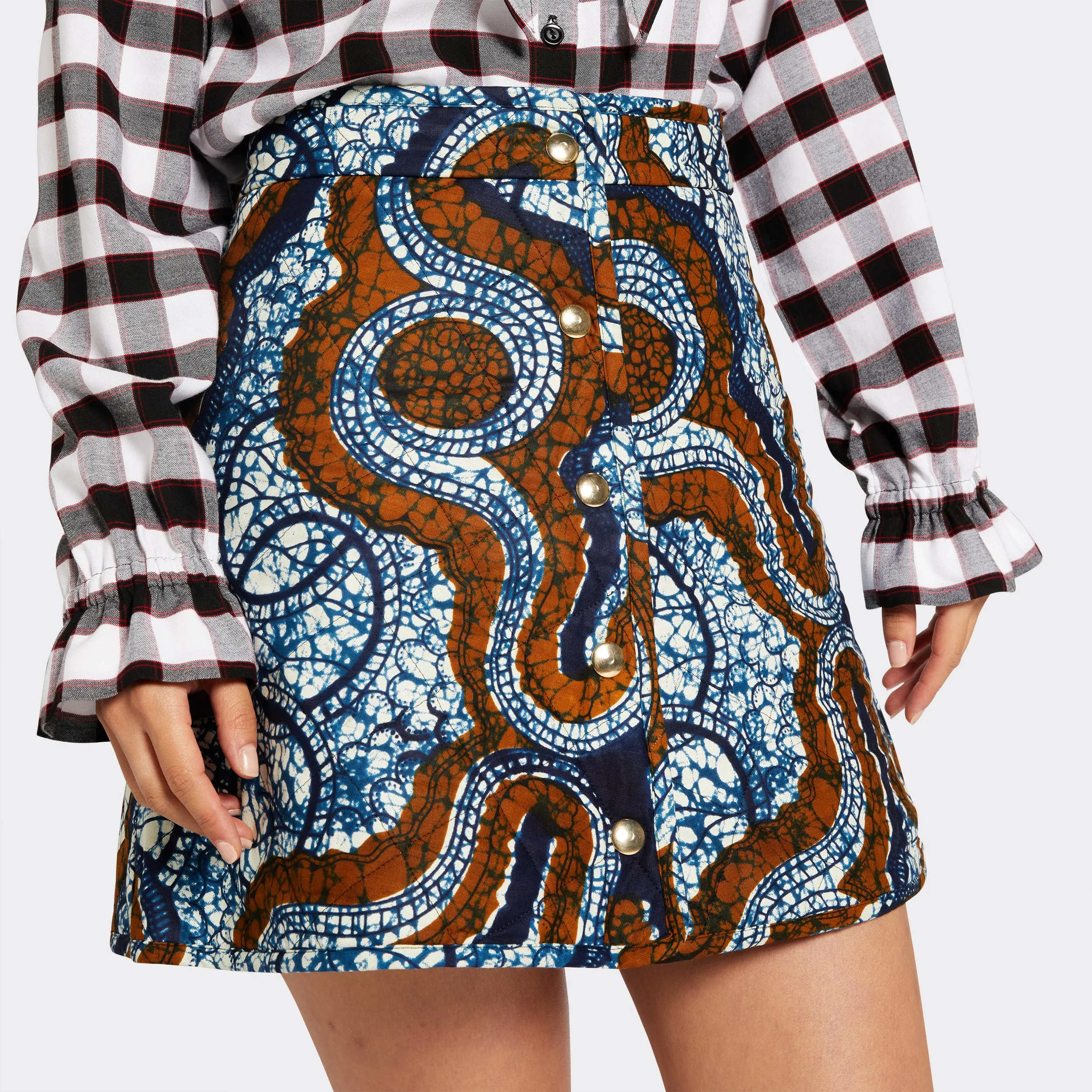 Reversible Quilted Mini Skirt Blue Arabesque