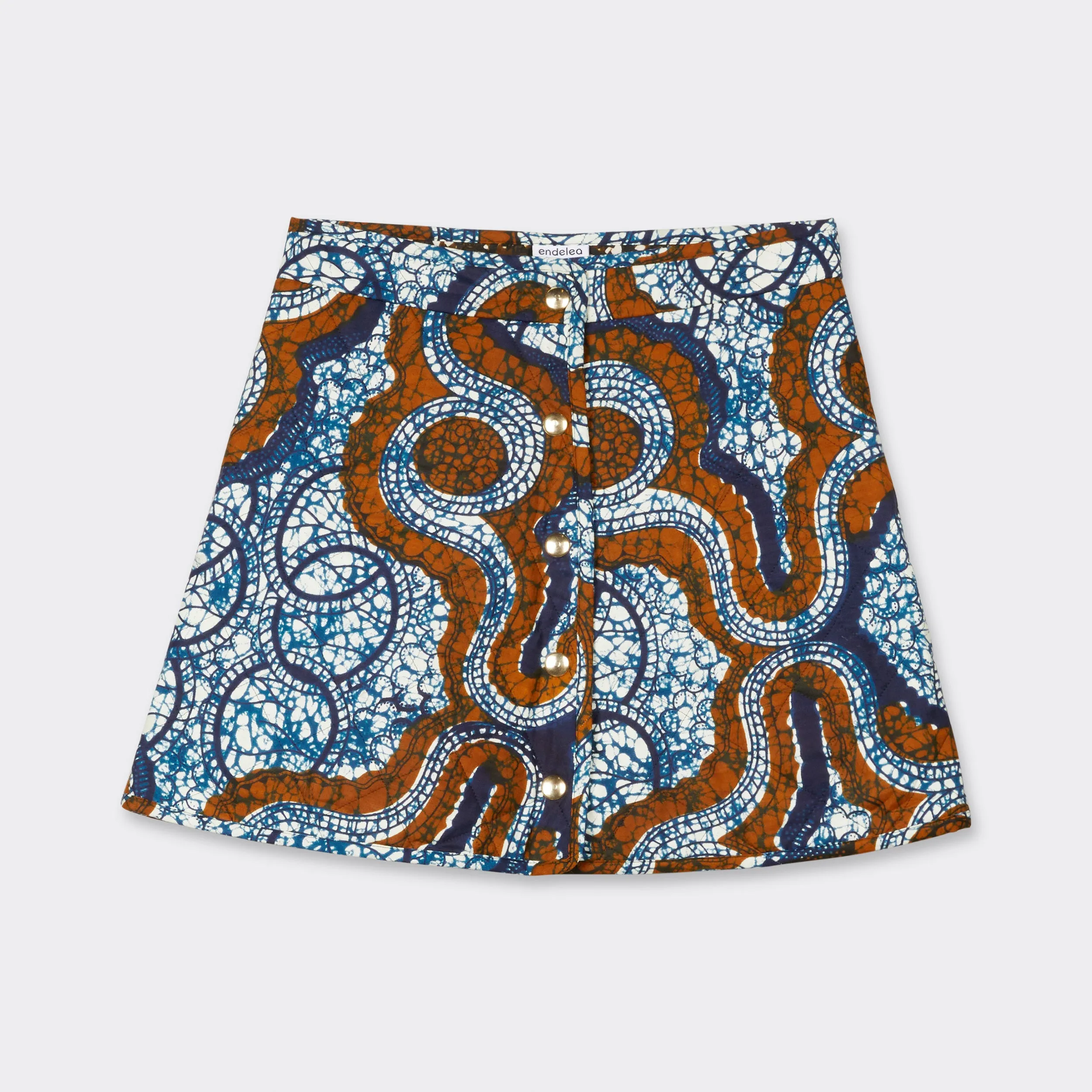 Reversible Quilted Mini Skirt Blue Arabesque