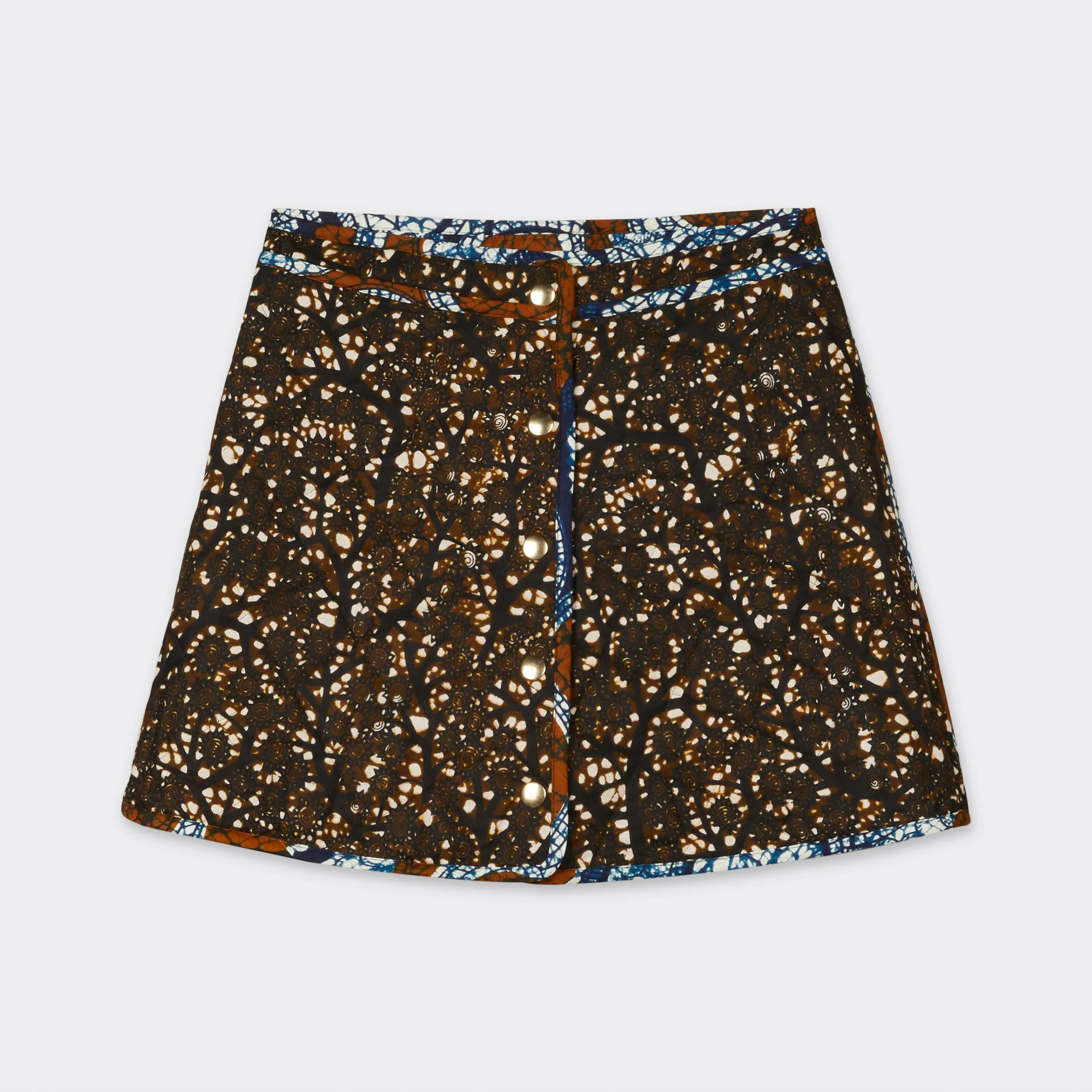 Reversible Quilted Mini Skirt Blue Arabesque