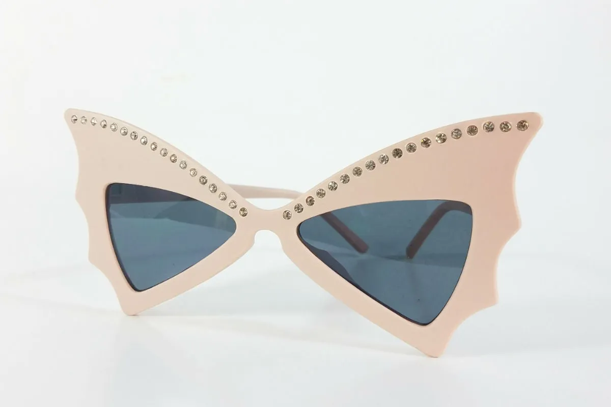 Rhinestone Batwing Sunglasses - Pink