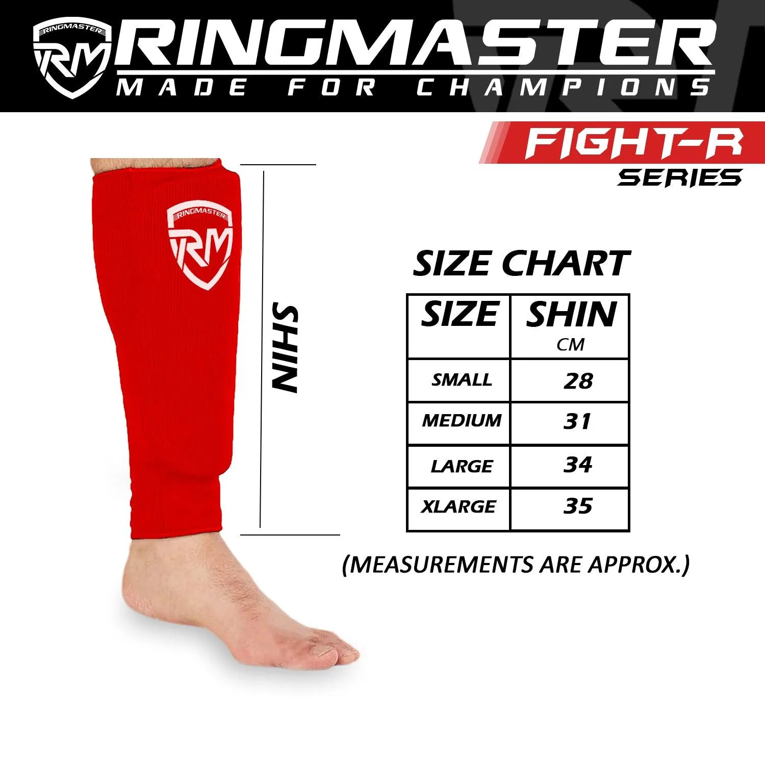 RingMaster Sports Elastic Shin Pads Red