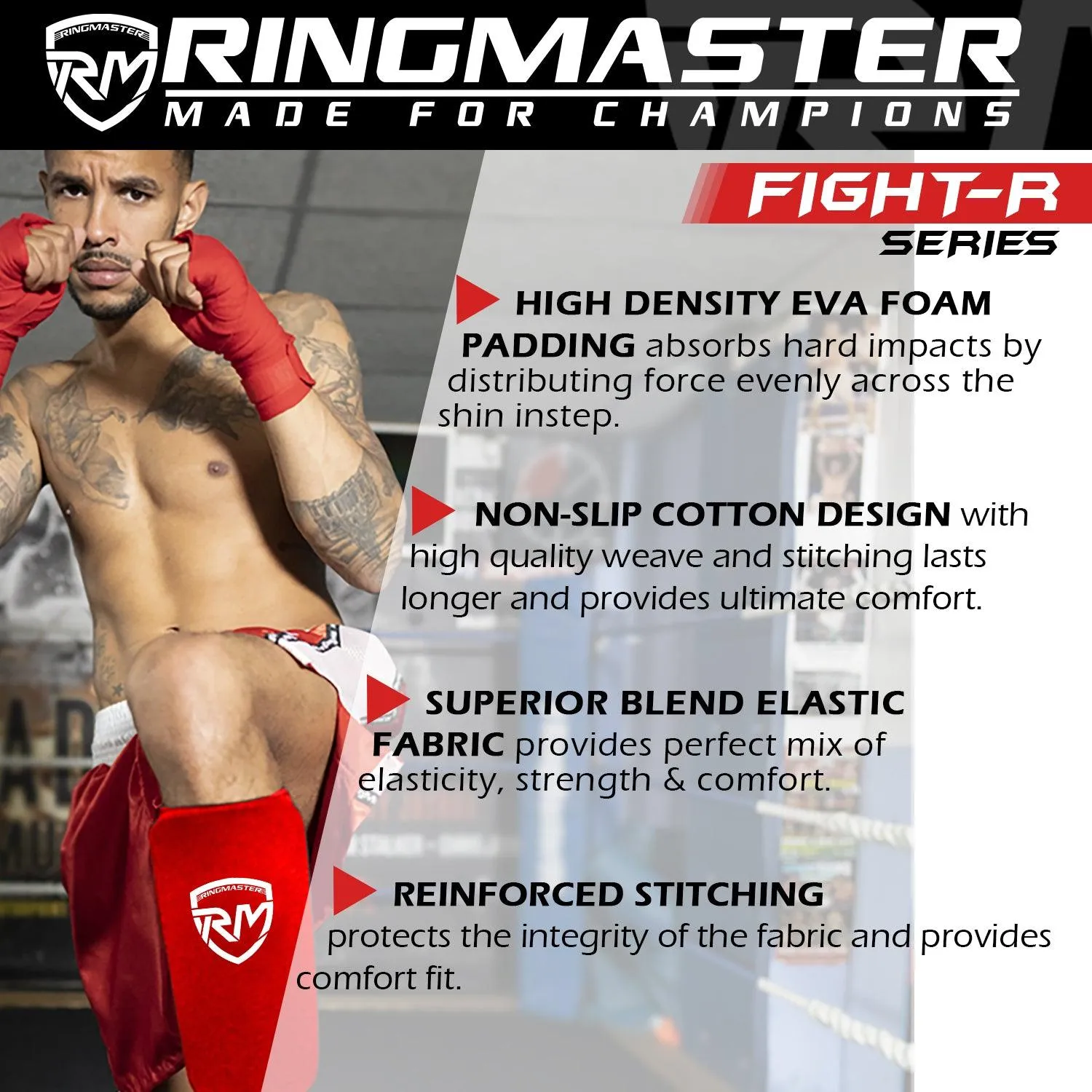 RingMaster Sports Elastic Shin Pads Red