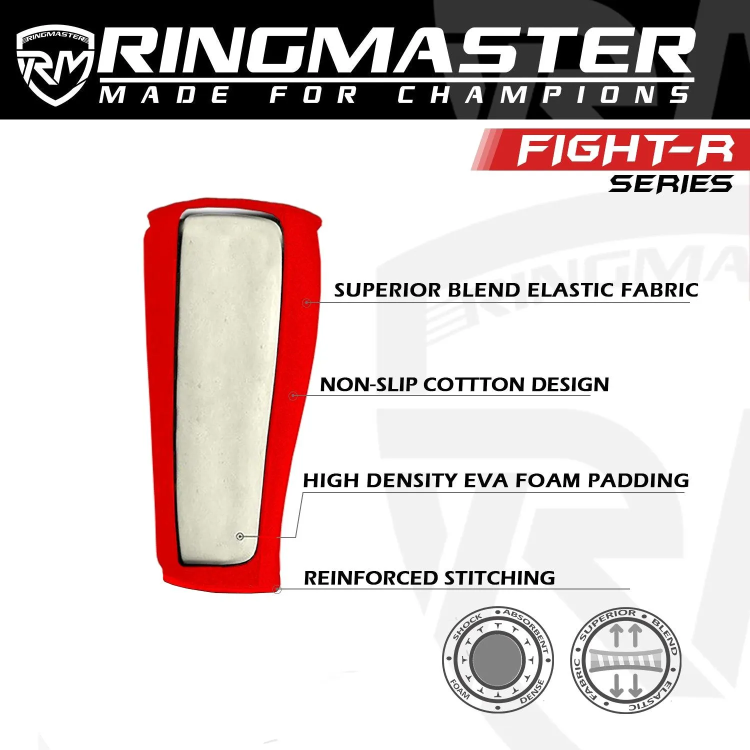 RingMaster Sports Elastic Shin Pads Red