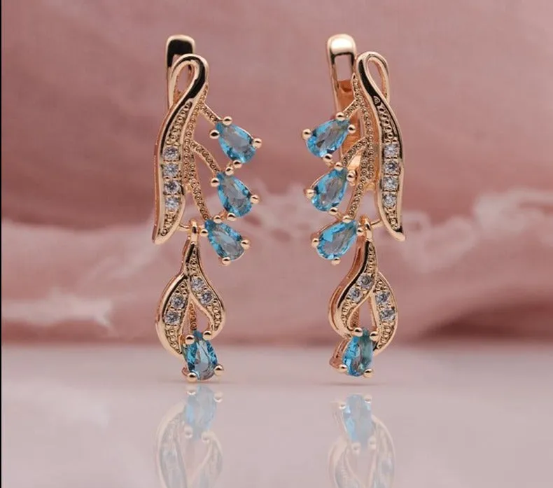 Rose Gold Multicolor Water Drop Natural Zircon Wedding Party Fine Jewelry Women Long Dangle Earrings