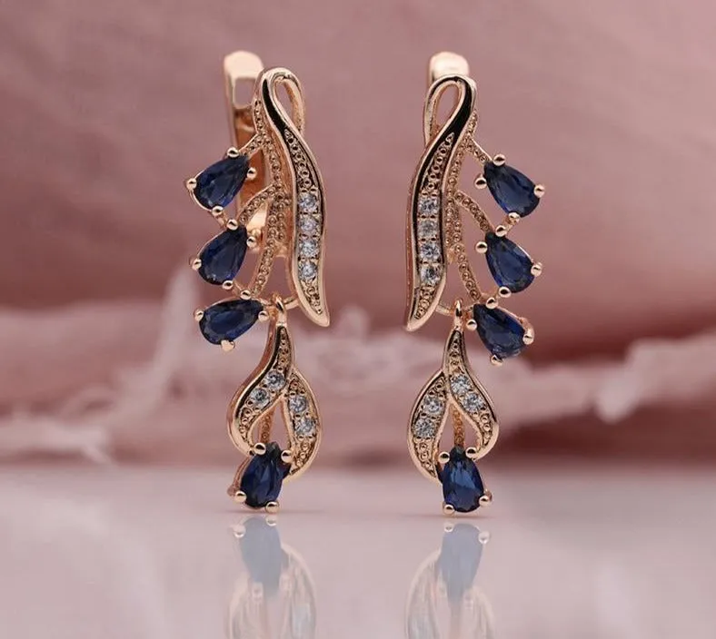 Rose Gold Multicolor Water Drop Natural Zircon Wedding Party Fine Jewelry Women Long Dangle Earrings