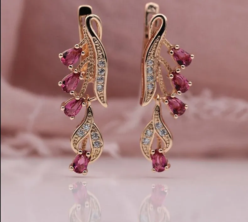 Rose Gold Multicolor Water Drop Natural Zircon Wedding Party Fine Jewelry Women Long Dangle Earrings