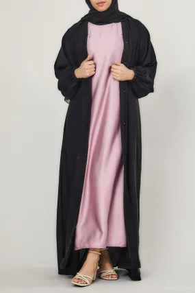 Rose Pink Short-Sleeved Satin Abaya Slip Dress