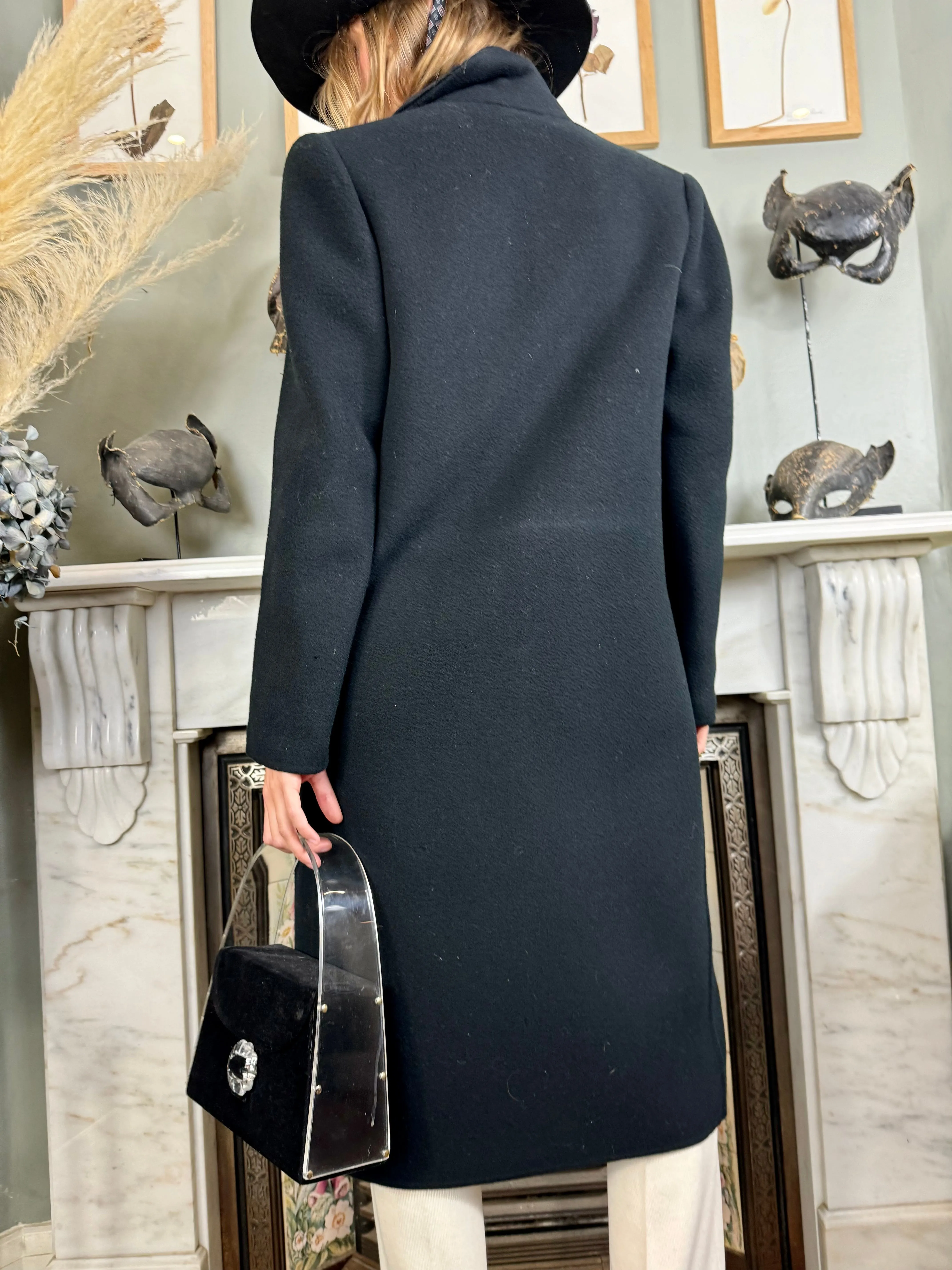 Roula, 80s black wool double breasted coat