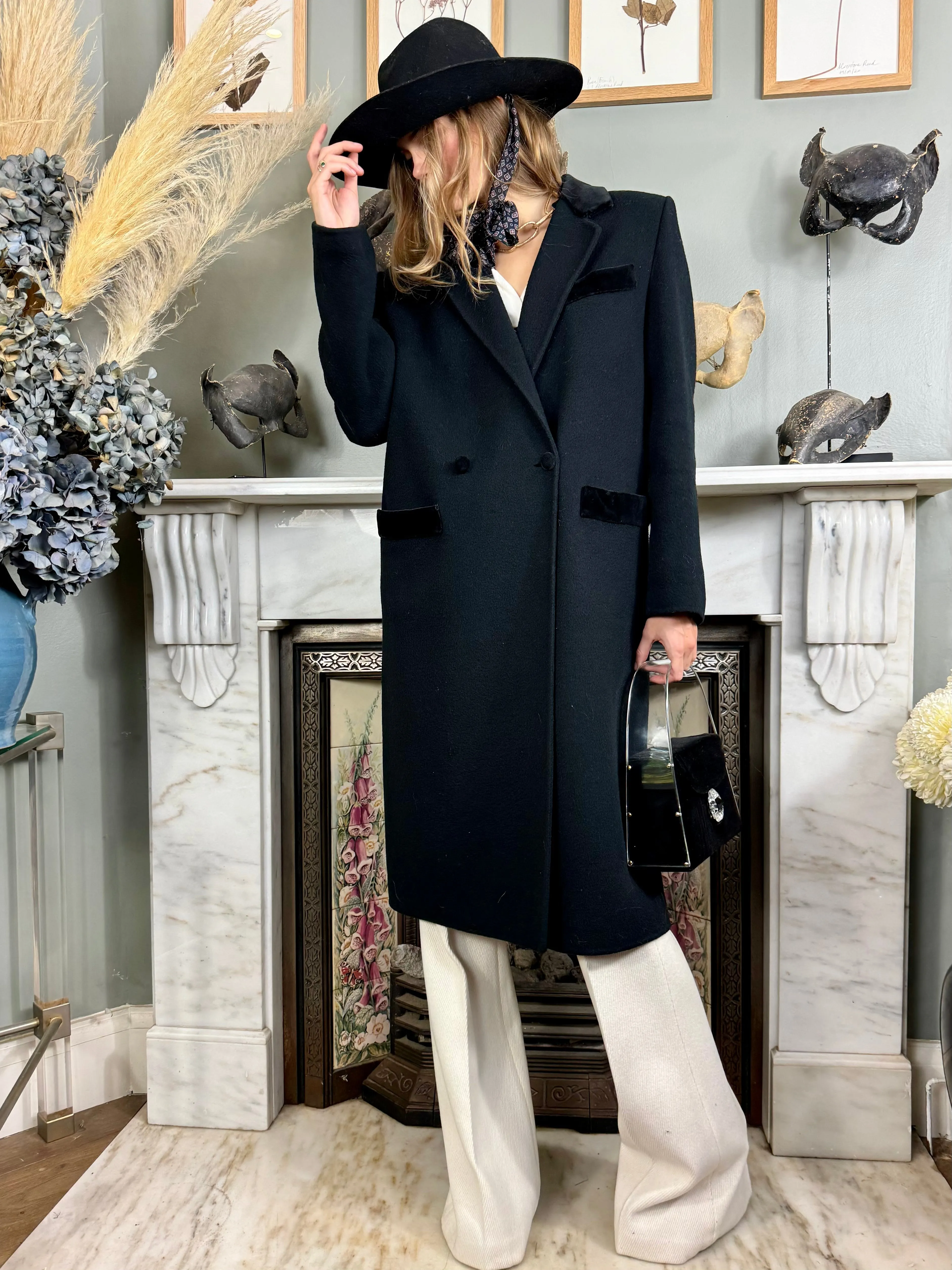 Roula, 80s black wool double breasted coat