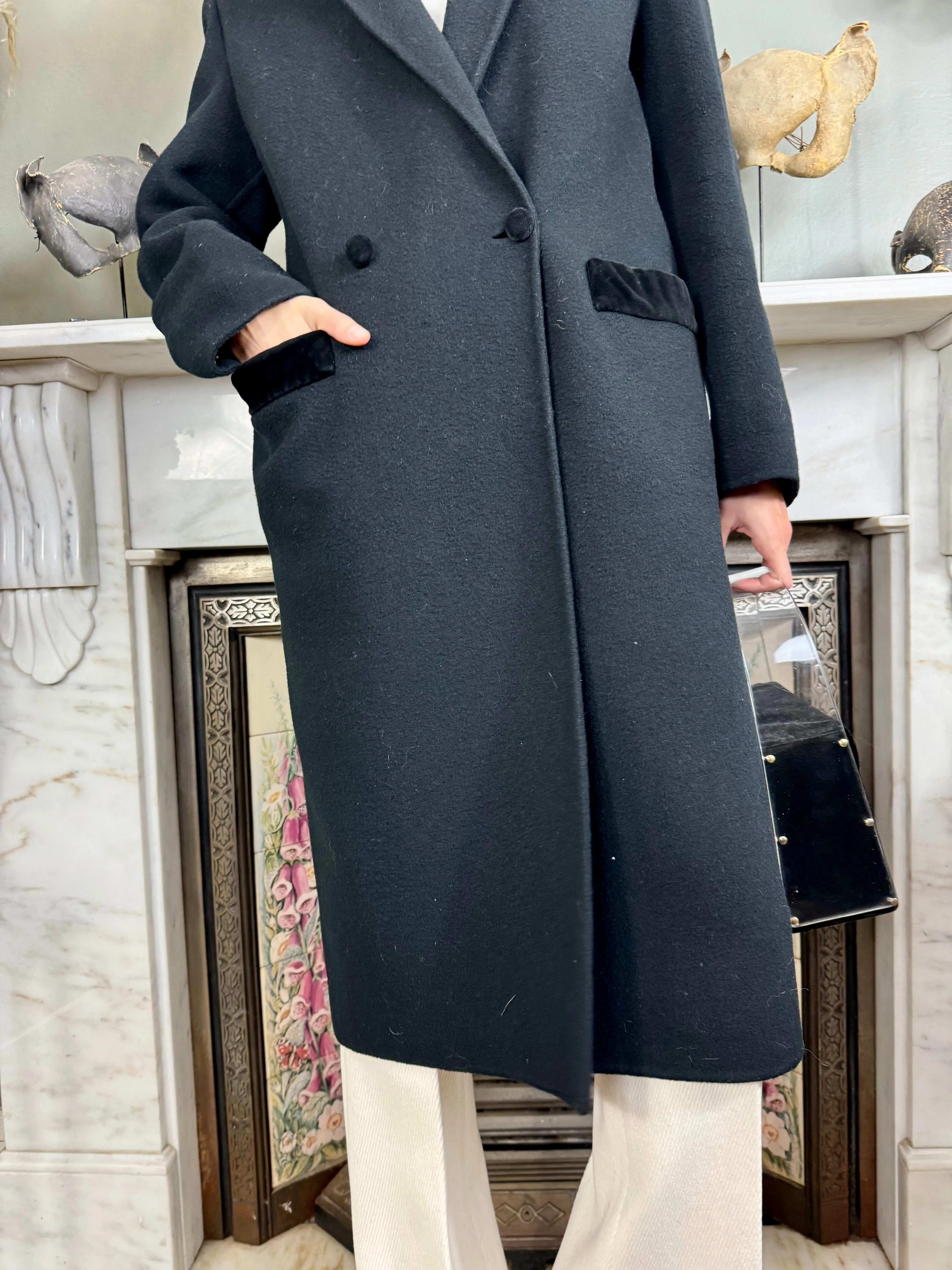 Roula, 80s black wool double breasted coat