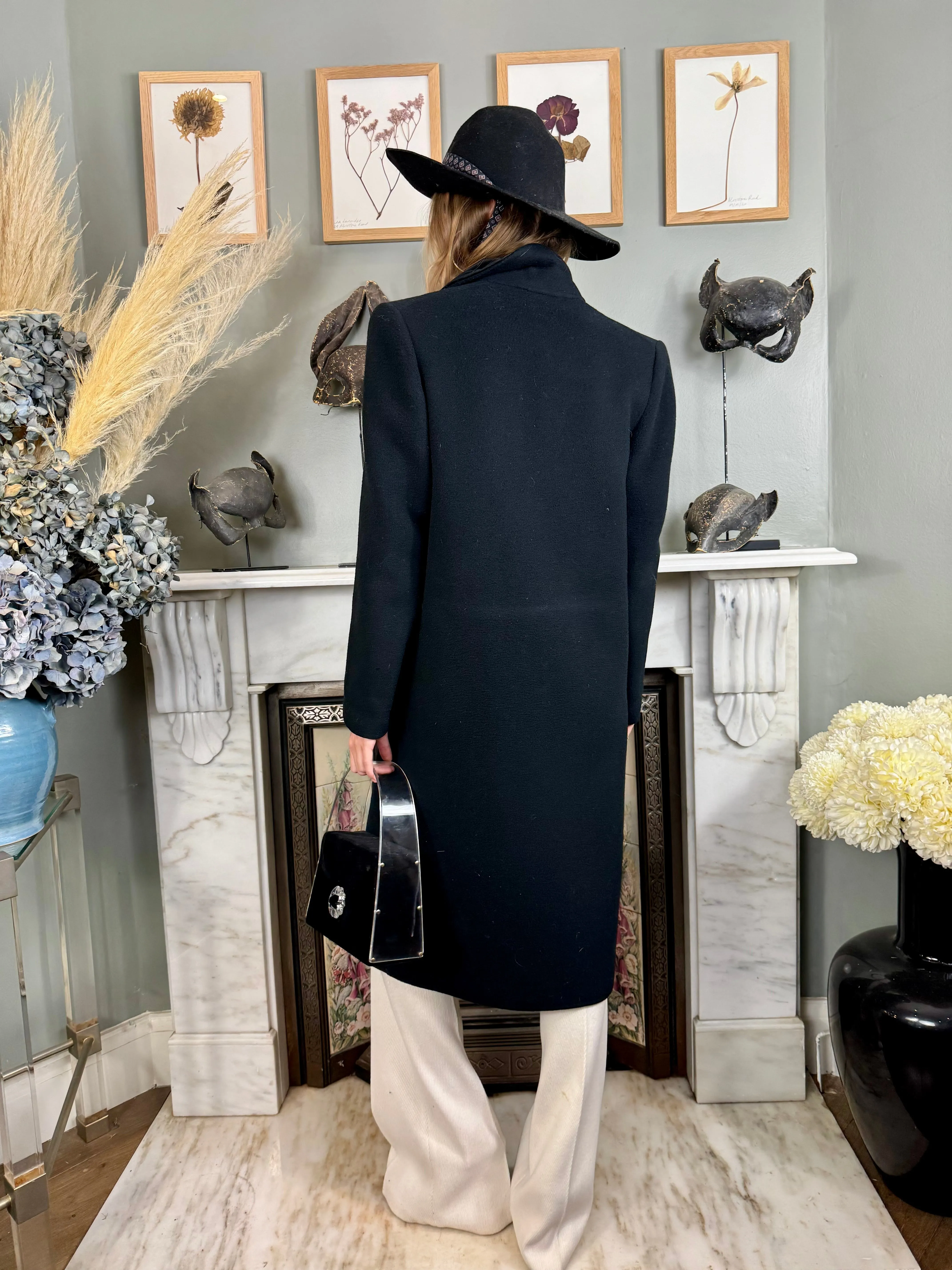 Roula, 80s black wool double breasted coat