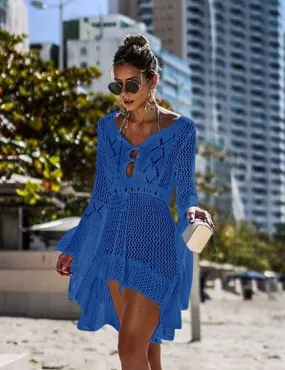 ROYAL BLUE CROCHET LACE BATHING SUIT COVER UP