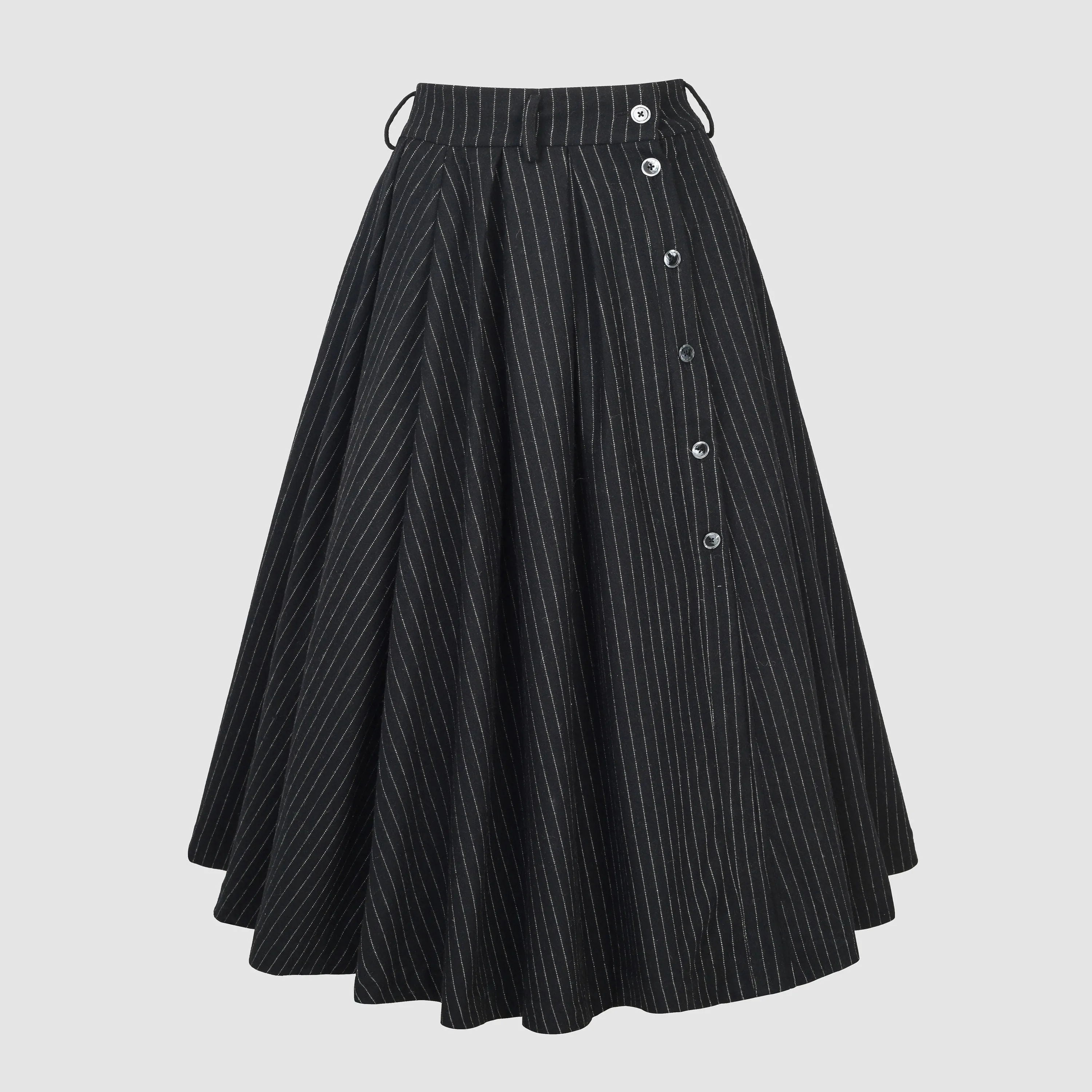 Santal 3 | Striped Wool Skirt in black