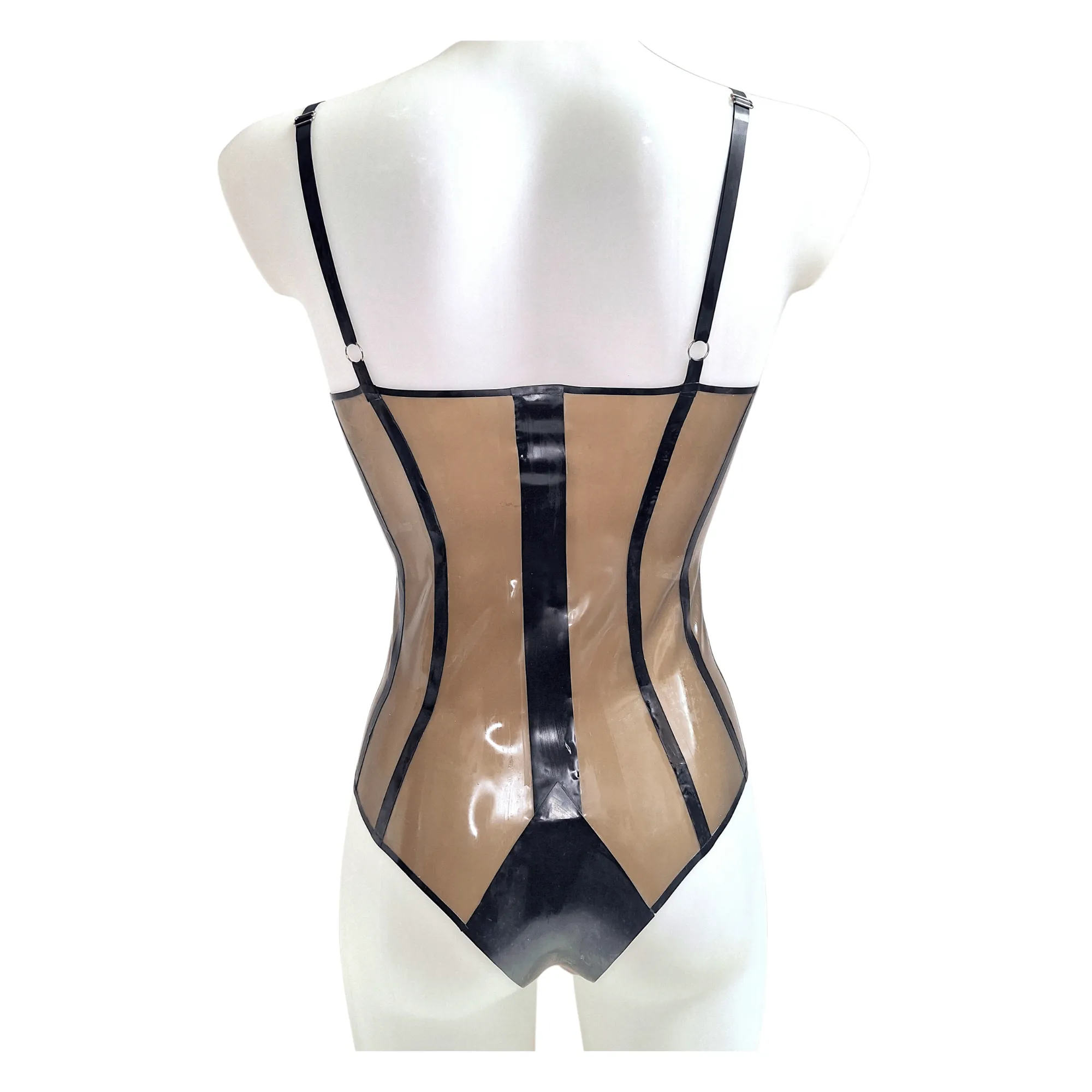 Semi Transparent Smoke Black Latex 'Seamed' Wired Bodysuit