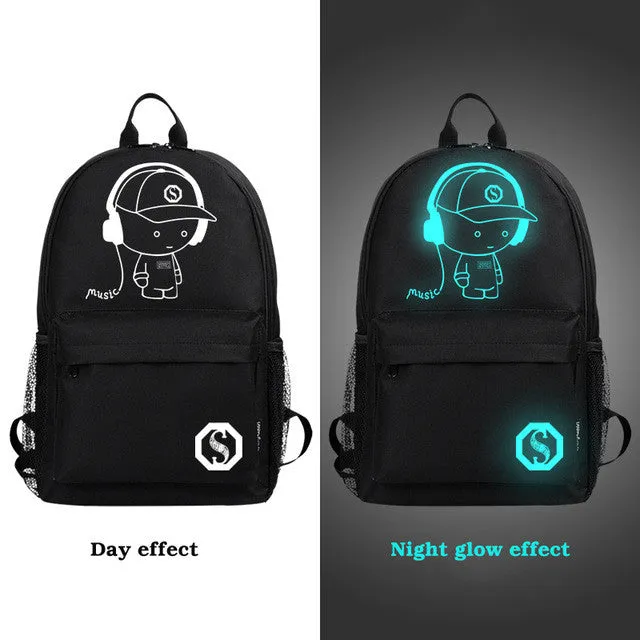 Senkey style Fashion Noctilucent Men's Backpack Anime Luminous Teenagers Men Women's Student Cartoon School Bags Casual Backpack