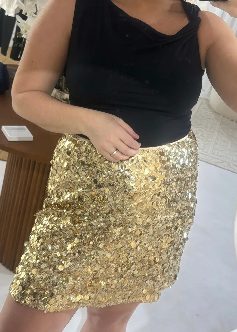 Sequin Mini Skirt by Vogue Williams - Gold