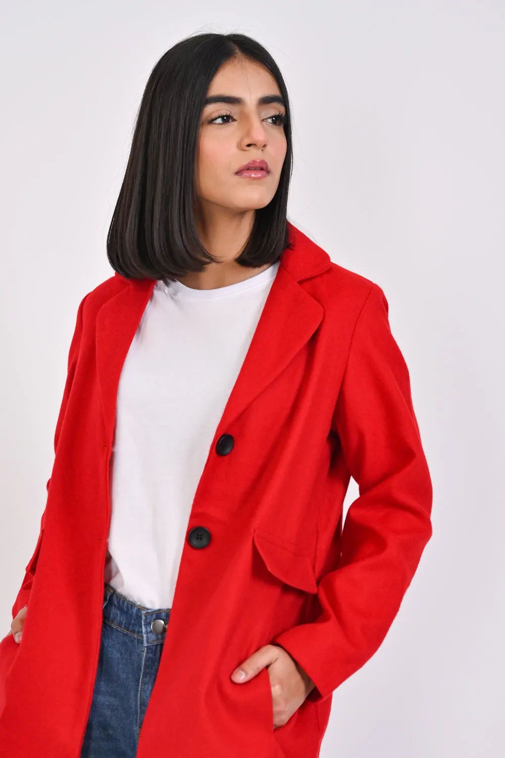 SHORT COAT WITH FLAP POCKET DETAIL