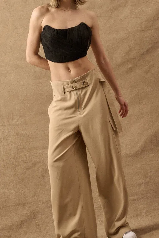 Skyline Elegance High-Waisted Pants - Sand