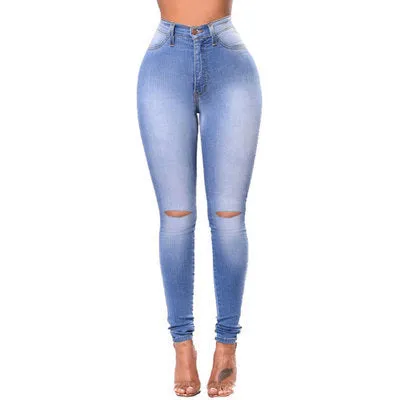 Slender Skinny Ripped Denim Trousers Trendy Wholesale Jeans