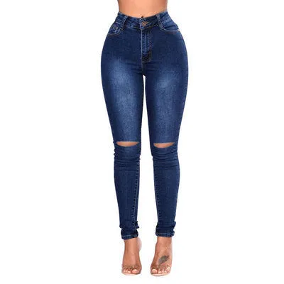 Slender Skinny Ripped Denim Trousers Trendy Wholesale Jeans