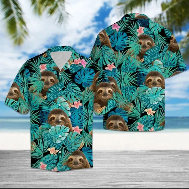 Sloth Tropical Palm Leaves Summer Vacation Gift Ideal Hawaiian Shirt