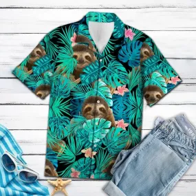 Sloth Tropical Palm Leaves Summer Vacation Gift Ideal Hawaiian Shirt