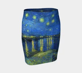 Starry Nights Over The Rhone Fitted Skirt