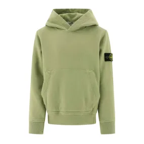 Stone Island Junior Cotton Fleece Pullover Hoodie in Sage Green