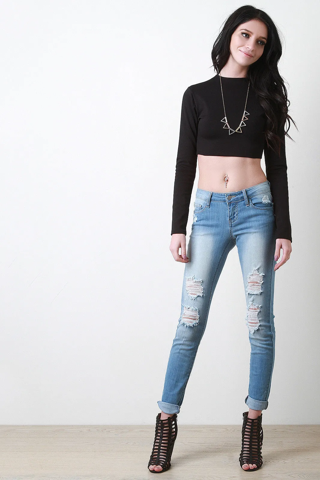 Stone Wash Distress Skinny Jeans