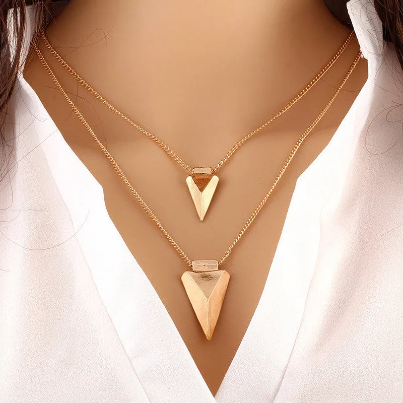 Summer Style Fashion Chain Geometric Cross Necklace Leaf Eye Multi layer Triangle Bohemian Bead Double Chain Necklace Gold