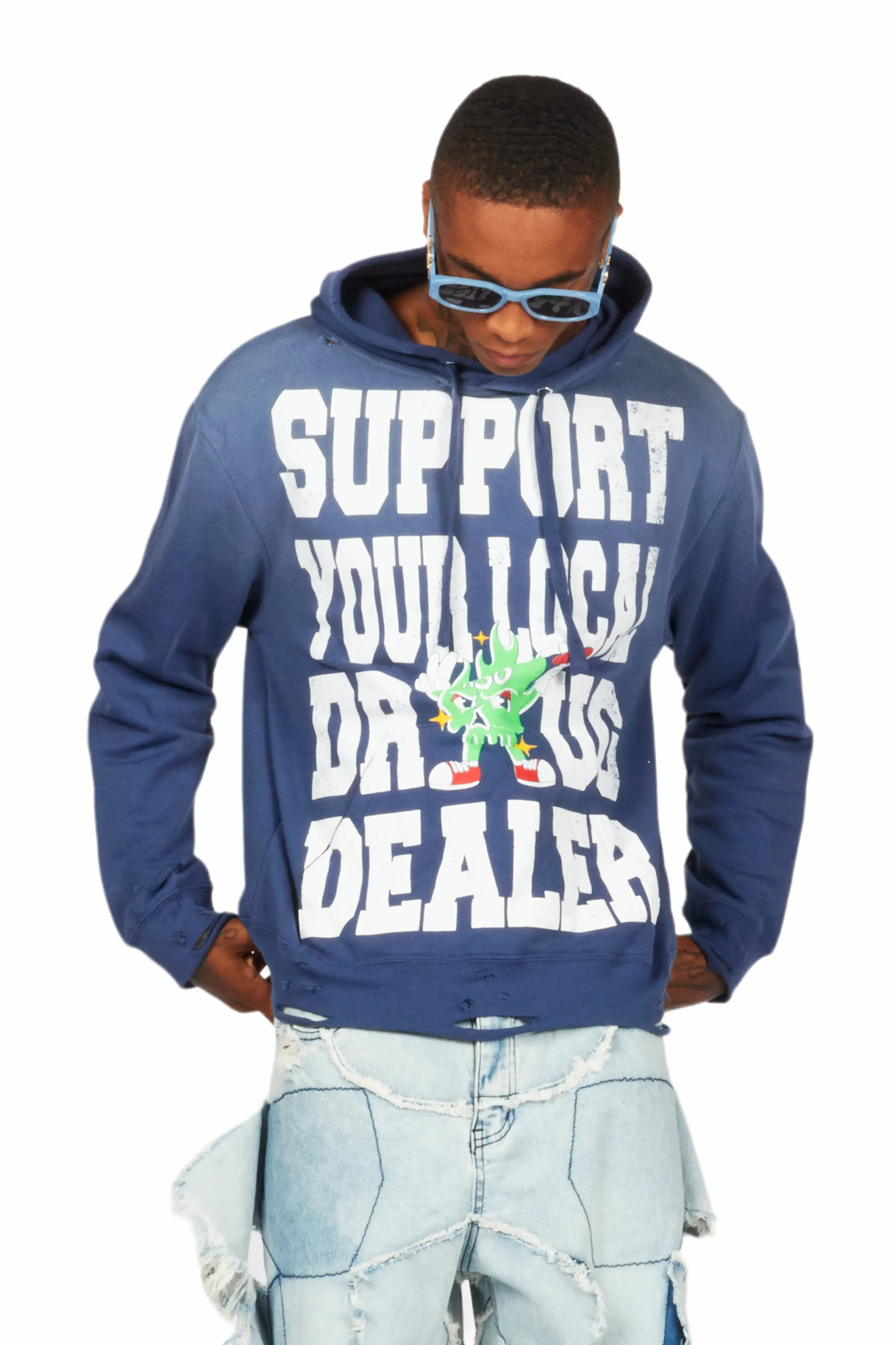 Tarl Navy Distressed Graphic Hoodie