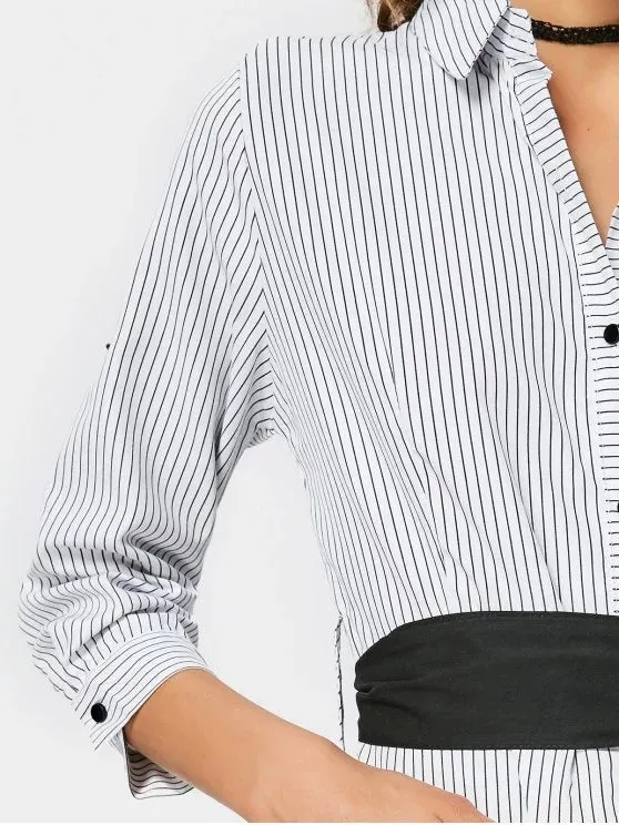 TastyHottie - Pretty Bleted Casual Stripes Shirt Dress