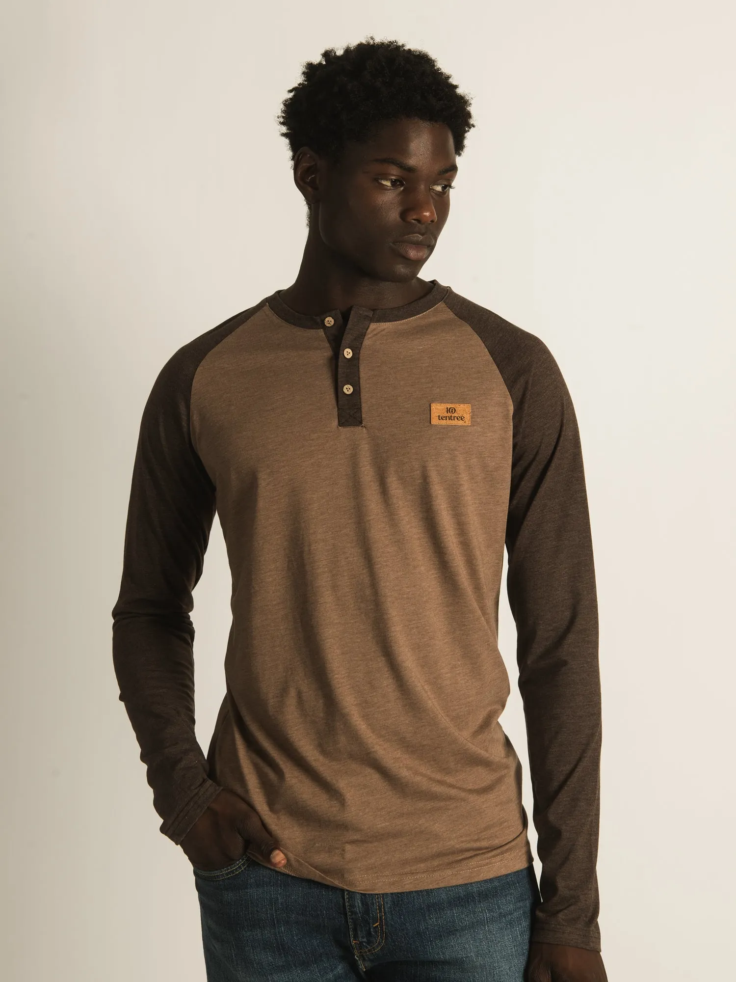 TENTREE CORK LONG SLEEVE HENLEY T-SHIRT  - CLEARANCE