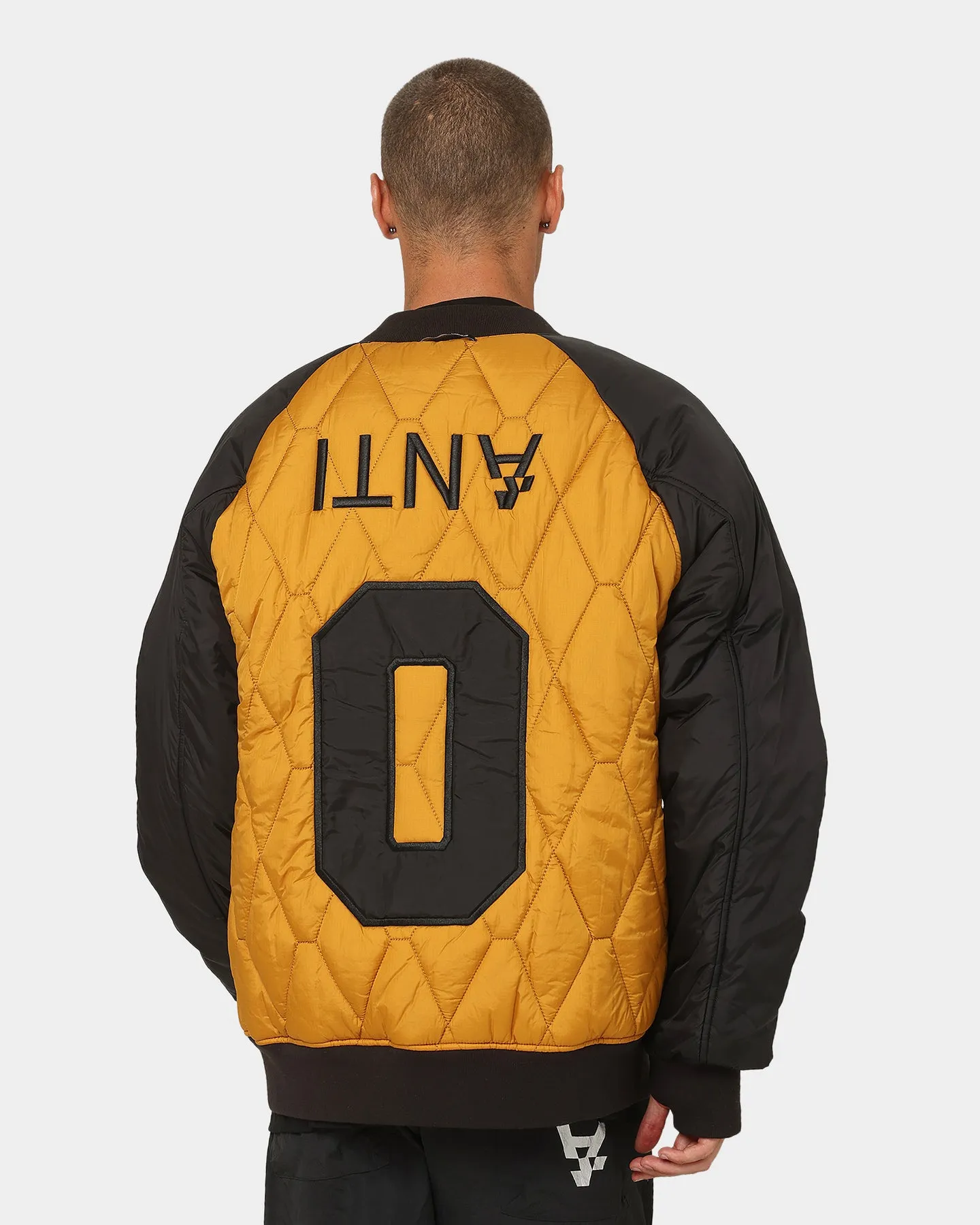 The Anti Order Corvus Quilted Bomber Jacket Mustard/Black/White