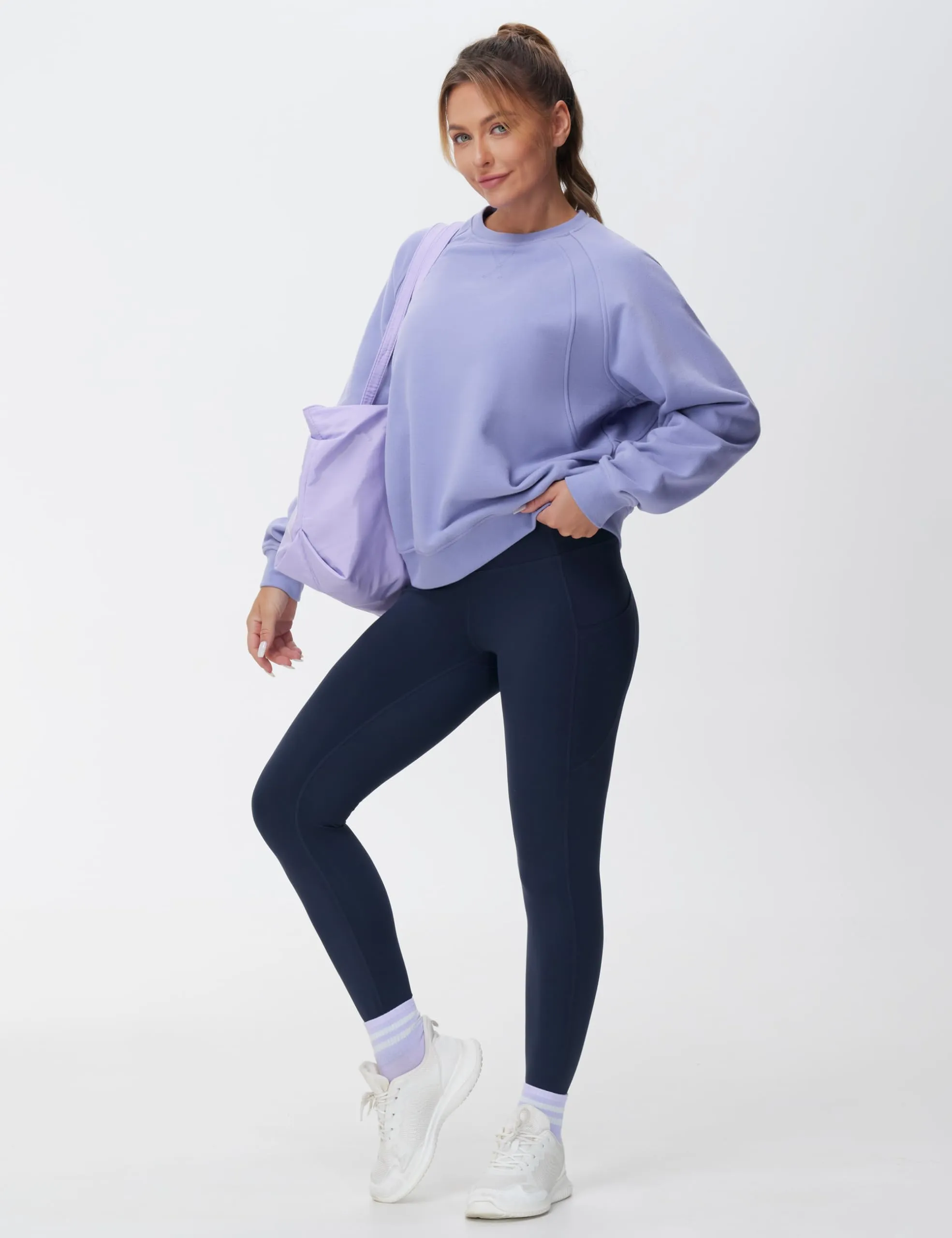 THE GYM PEOPLE Women's Loose Fit Fleece Sweatshirts Crewneck Long Sleeve Pullover Tops Lavender Purple