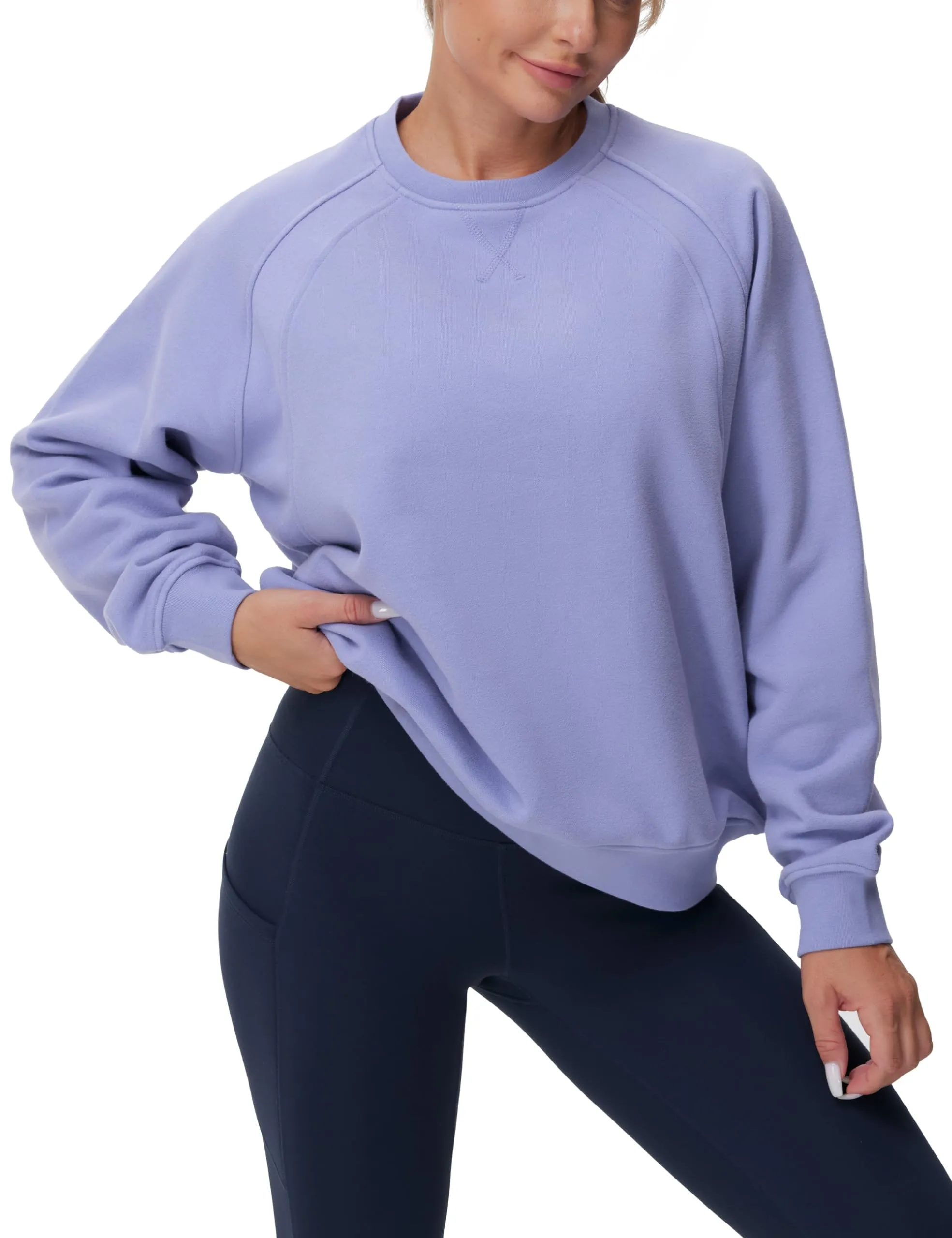 THE GYM PEOPLE Women's Loose Fit Fleece Sweatshirts Crewneck Long Sleeve Pullover Tops Lavender Purple