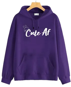 The SV Style PURPLE HOODIE WITH WHITE PRINTED : CUTE AF/Hoodie for men & women/Warm Hoodie/Printed Hoodie/Sweatshirt for men & women