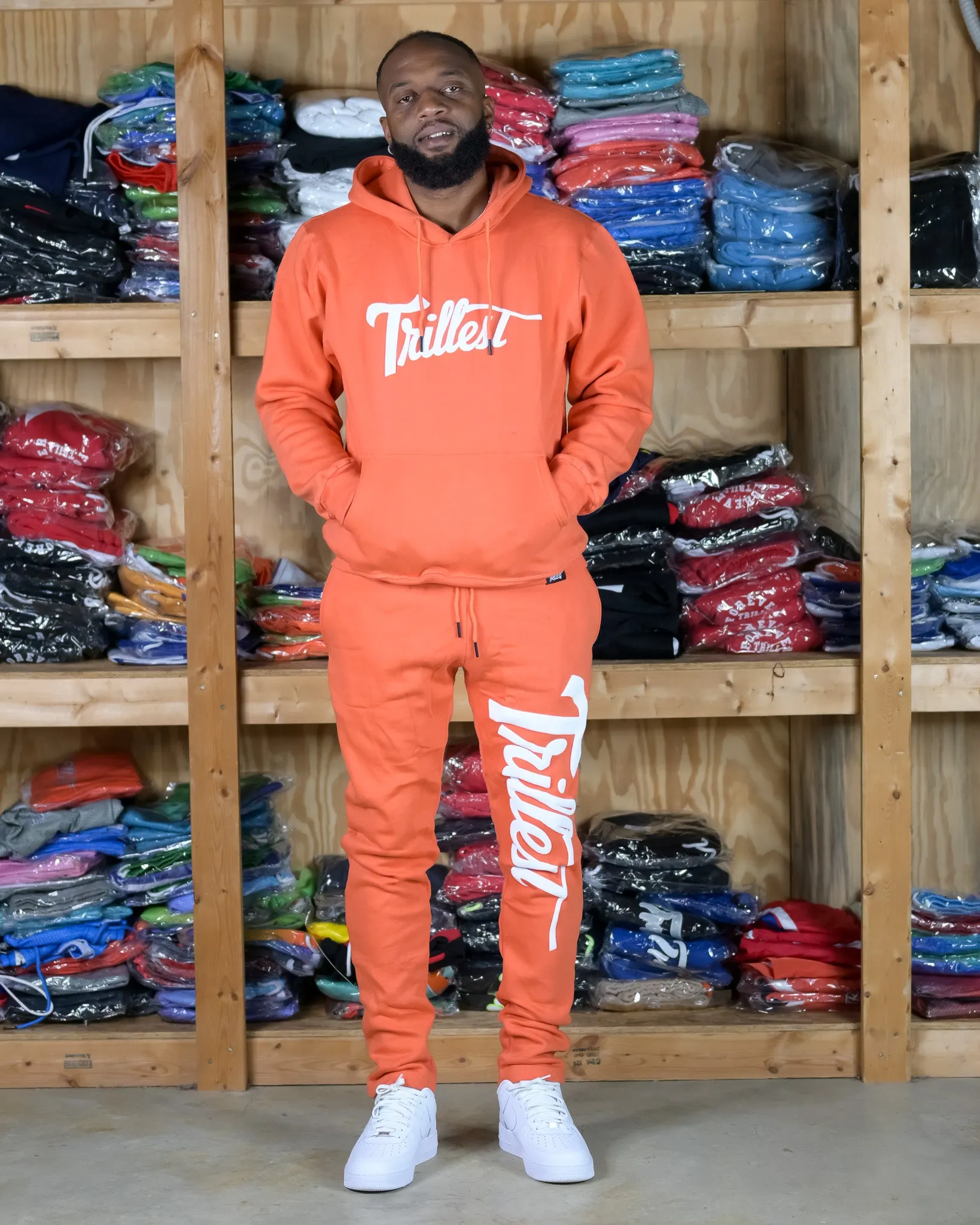 Trillest Puff Print Hoodie - Salmon/White