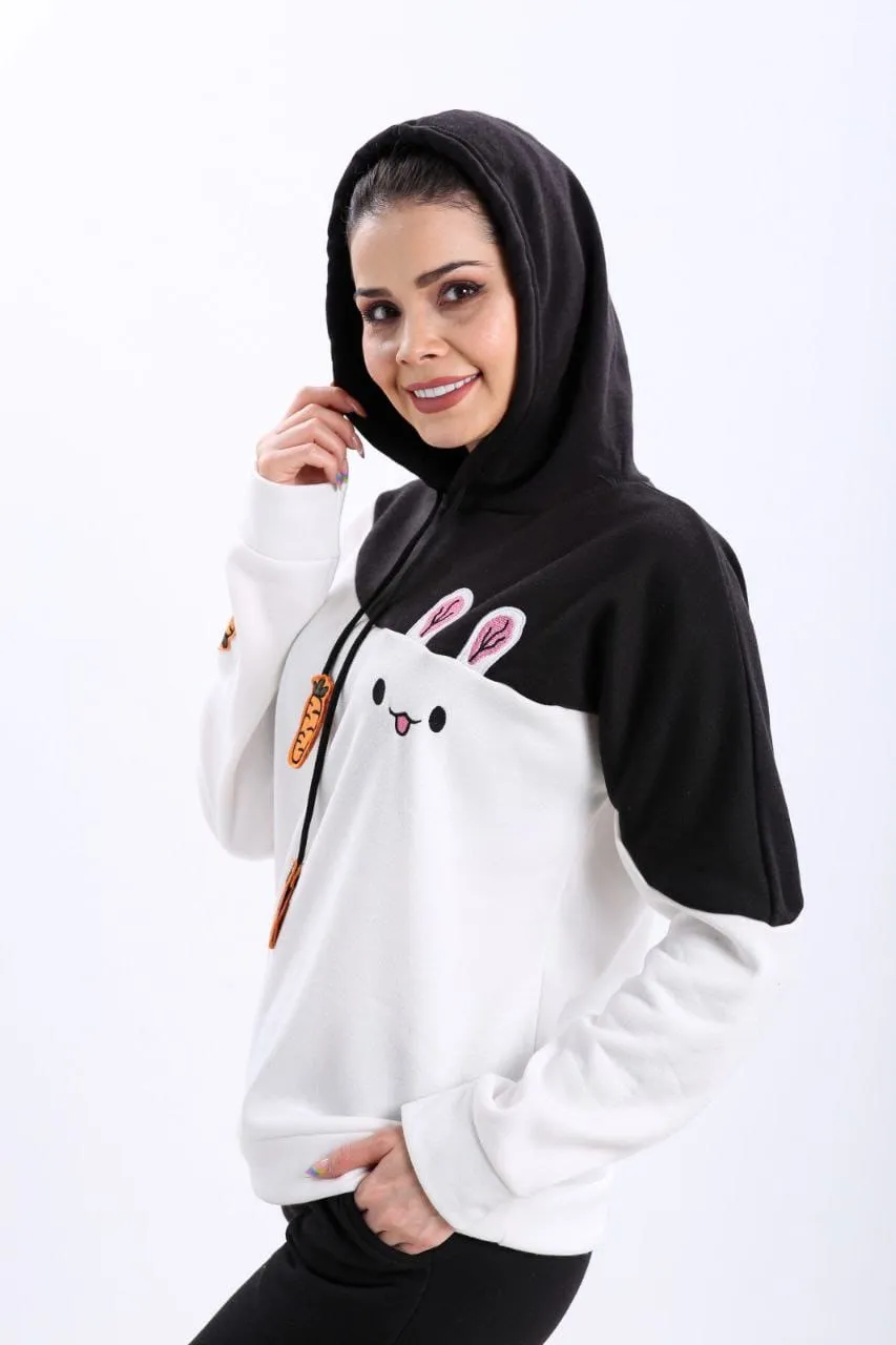 Turkish Funny Bunny Hoodie Women Fashion Sweatshirt - Black