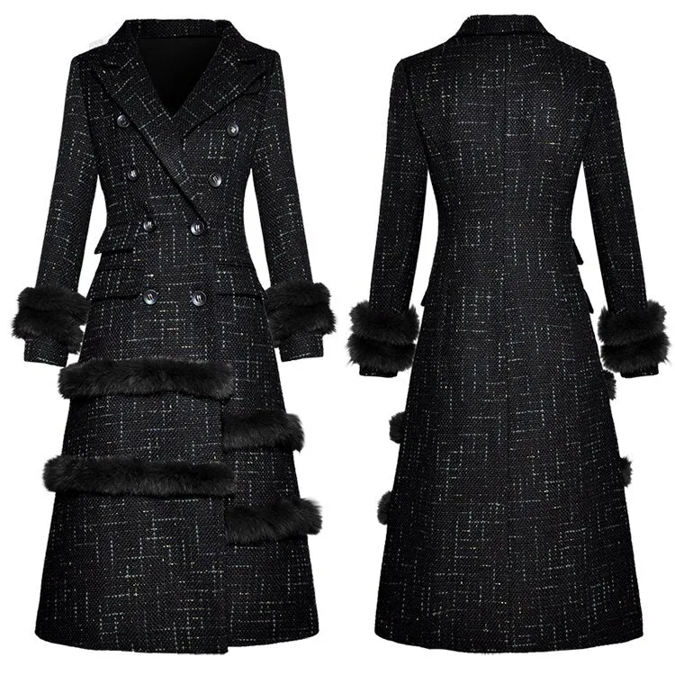 Turn-down Collar Woman's Black Overcoat